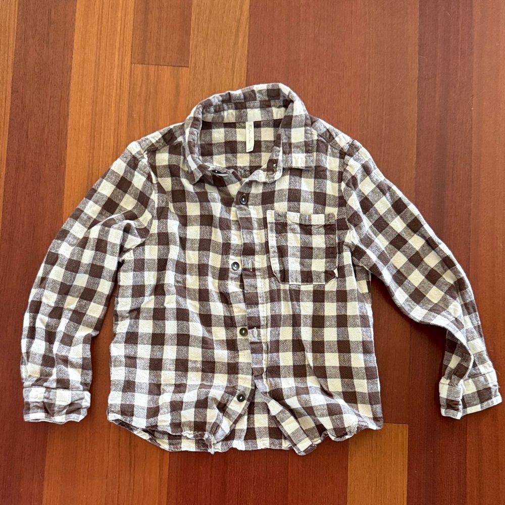 Rylee + Cru Checkered Button Down Shirt in Brown and White